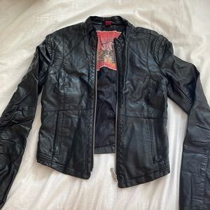Black faux leather jacket by Collection by Bernardo